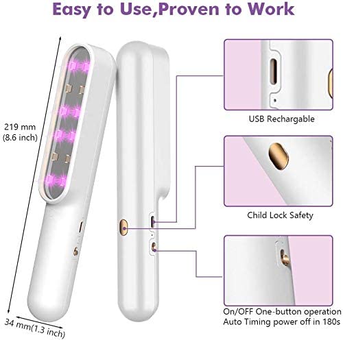 Portable Handheld 7W UVC Germicidal Light Disinfecting Wand That Is USB Rechargeable